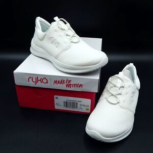 Ryka Sneakers Renew Slip On White Shoes Athletic Bungee Laces Size 7.5M Walking